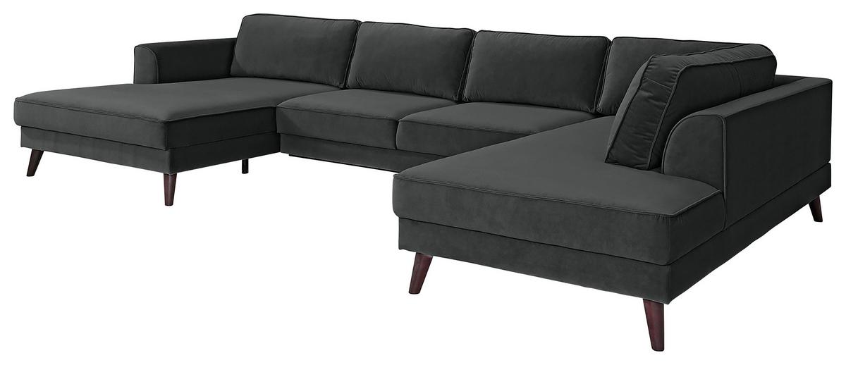 Wohnlandschaft Lumber Jack Anthrazit Velours - Wengefarben/Anthrazit, MODERN, Textil (169/348/201cm) - Trendmanufaktur