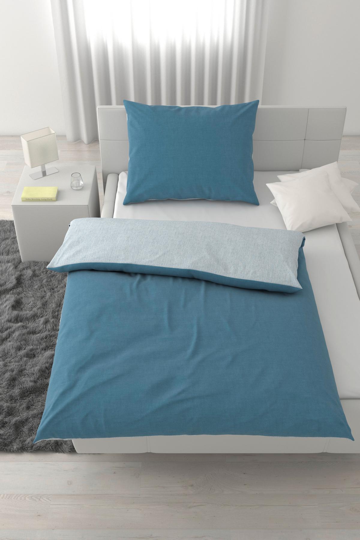 POSTEĽNÁ BIELIZEŇ CHAMBRAY STRIPES - modrá/biela, Modern, textil (140/200cm) - Mömax