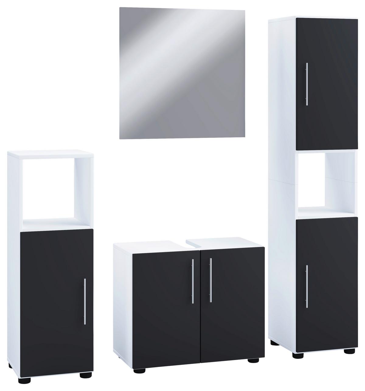 Badmöbel-Set 4-Tlg. Flandu II B: 122 cm Schwarz/Weiß - Schwarz/Weiß, MODERN, Holzwerkstoff (122cm) - MID.YOU