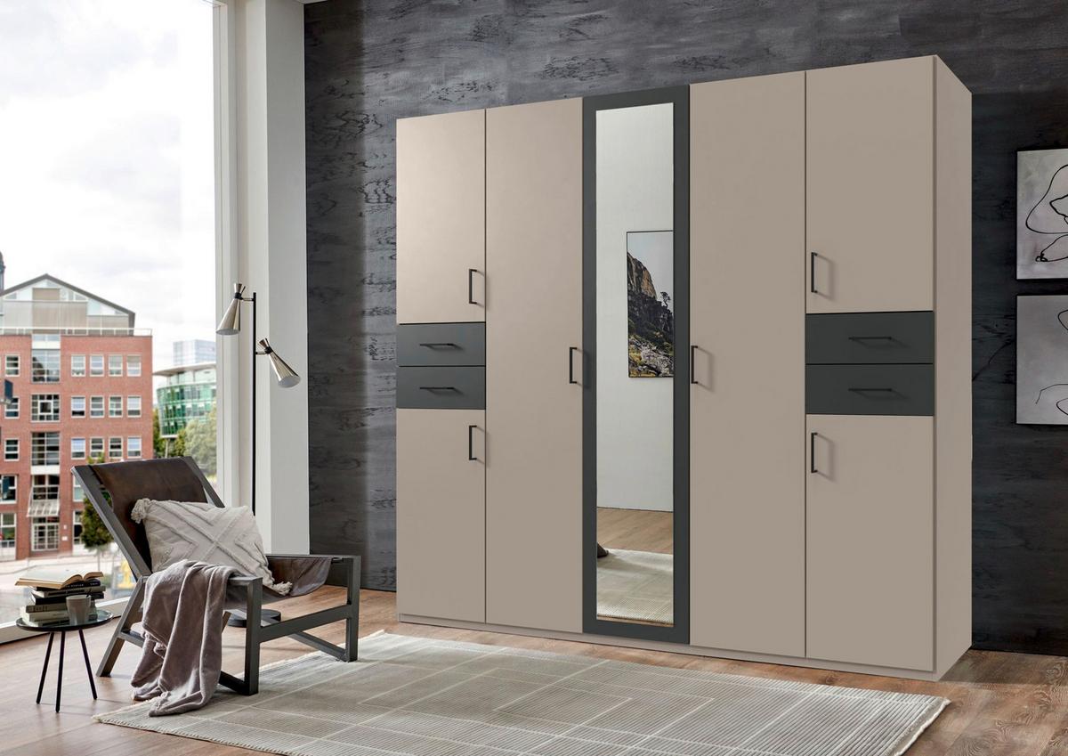 Drehtürenschrank Vegas Sahara/Graphit/Grau B: 225 cm - Graphitfarben/Grau, Basics, Glas/Holzwerkstoff (225/208/58cm) - MID.YOU