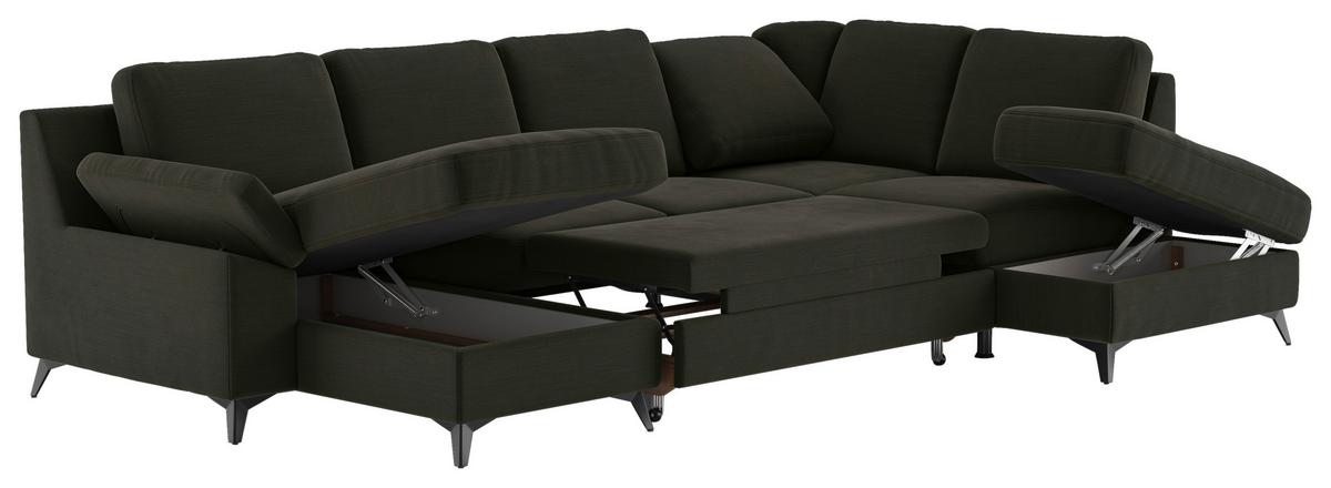 Wohnlandschaft Boom, Dunkelgrün 156x309x204 - Dunkelgrün/Schwarz, KONVENTIONELL, Textil (156/309/204cm) - Cotta