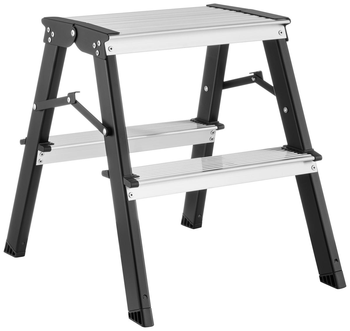 Klapptrittleiter Luna - Silberfarben/Schwarz, KONVENTIONELL, Kunststoff/Metall (34,5/45,2/38cm) - Homezone