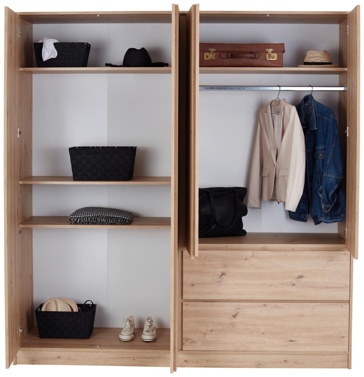 Kleiderschrank Basit - Eiche Artisan, KONVENTIONELL, Holzwerkstoff (195/205,5/56,6cm)