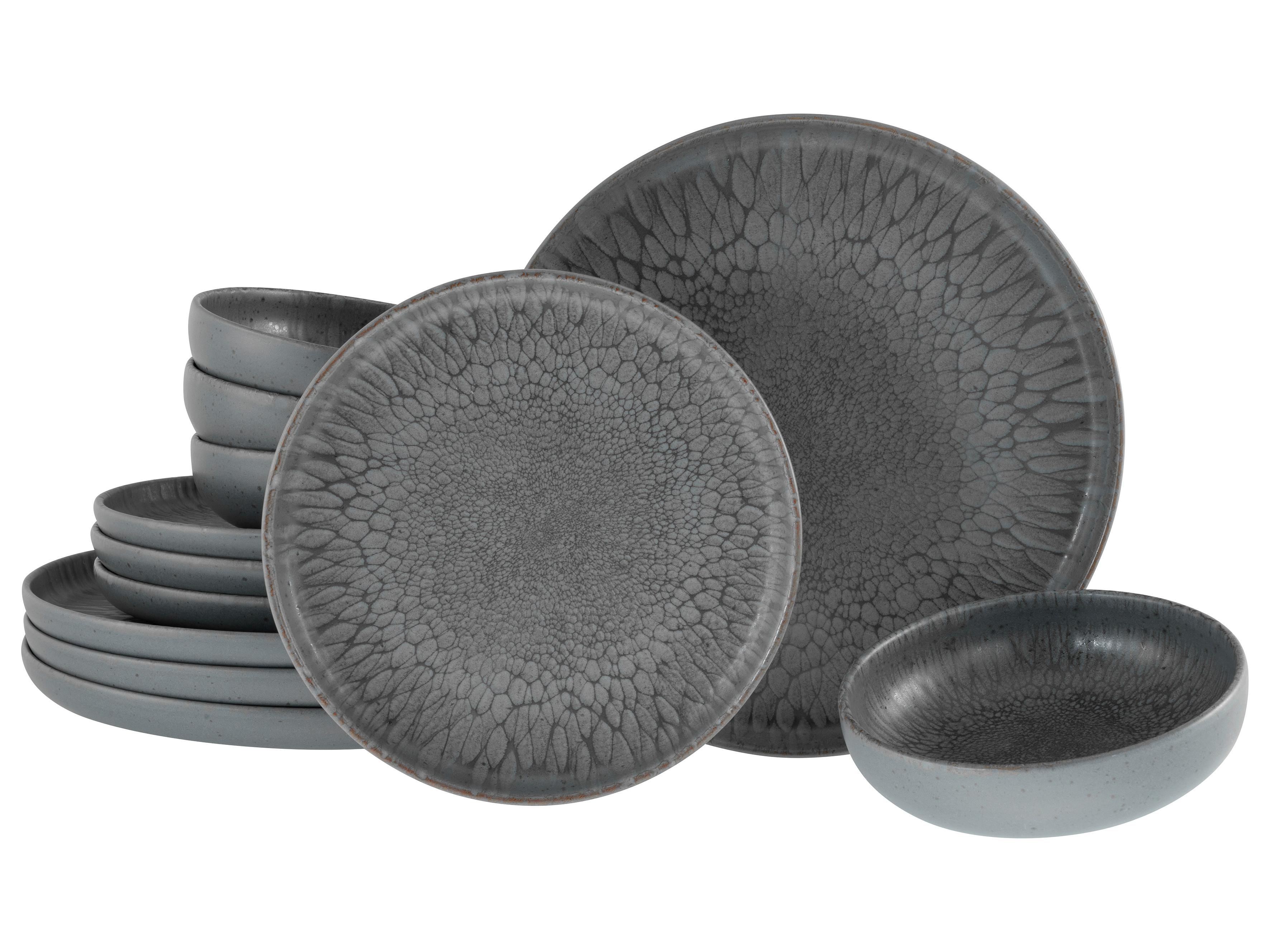 Jídelní suprava UNO VOLCANO, 12-dílná - antracitová, Trend, keramika - Creatable