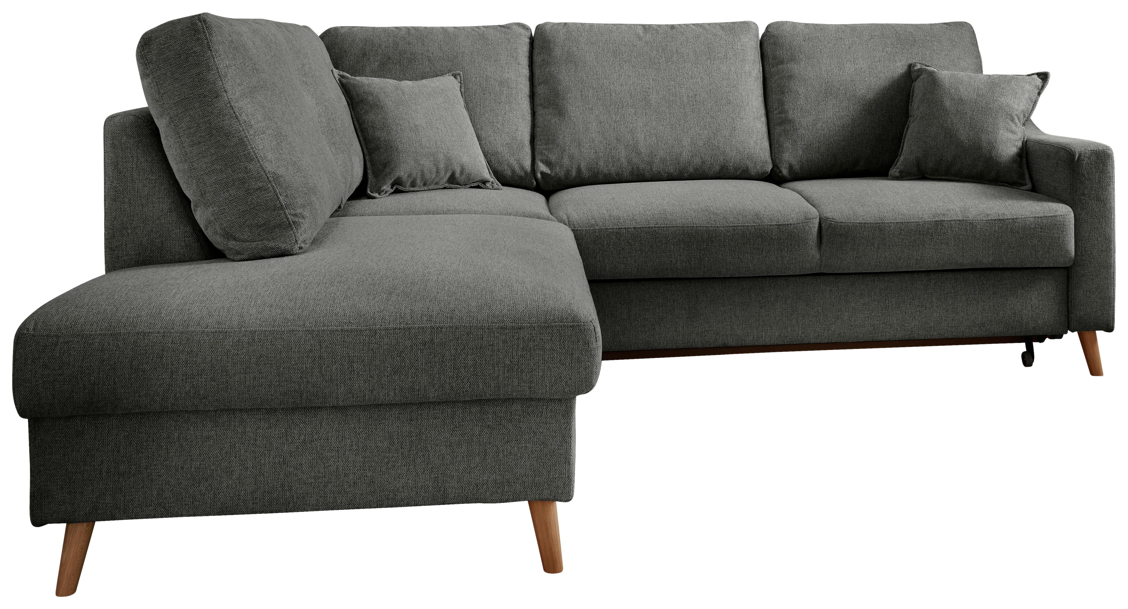 Ecksofa mit Schlaffunktion Valentina mit Kissen Anthrazit - Anthrazit/Naturfarben, KONVENTIONELL, Textil (200/230cm) - P & B