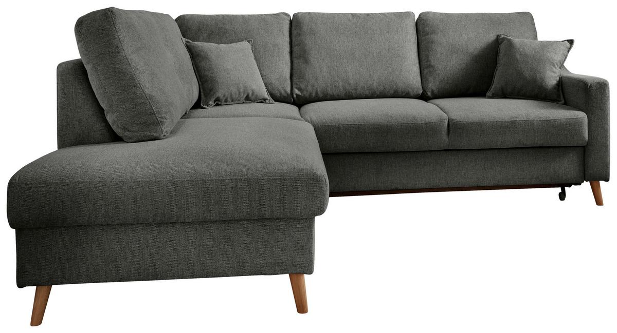 Ecksofa mit Schlaffunktion Valentina mit Kissen Anthrazit - Anthrazit/Naturfarben, KONVENTIONELL, Textil (200/230cm) - P & B