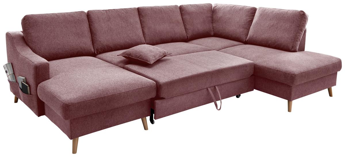 Wohnlandschaft Valentina Mit Schlaffunktion Rosa - Rosa/Naturfarben, KONVENTIONELL, Textil (150/301/200cm) - P & B