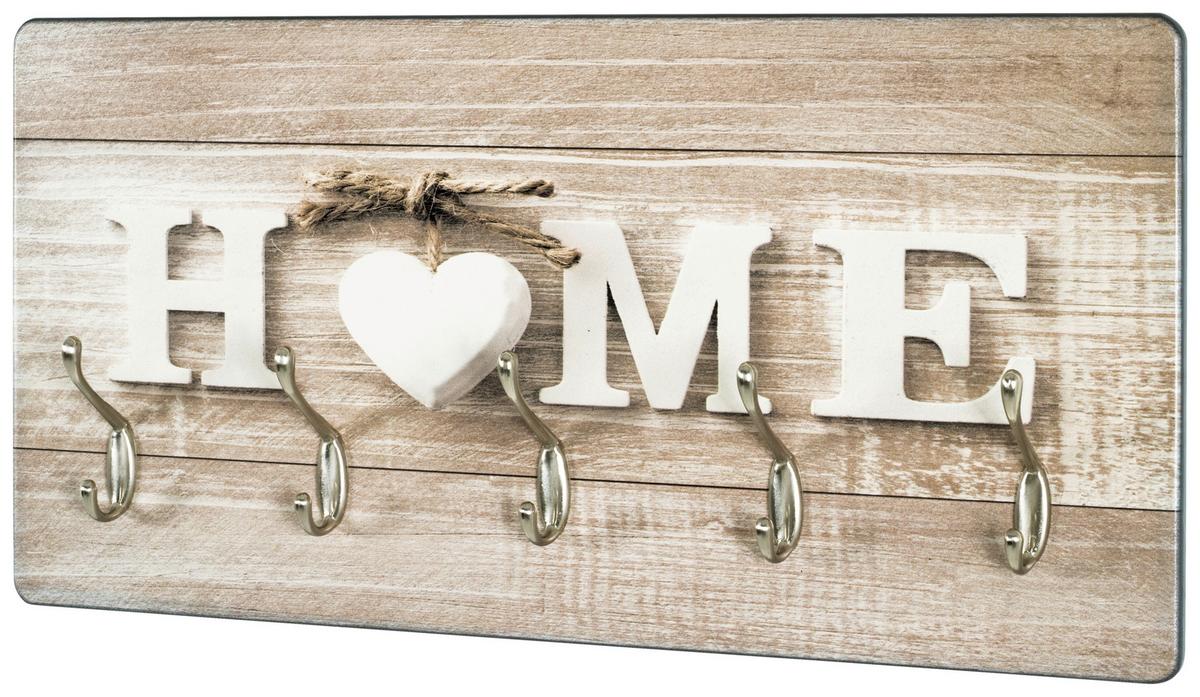 Hakenleiste Home 2 B: 60 Cm Schriftzug 5 Haken - Edelstahlfarben/Naturfarben, MODERN, Holzwerkstoff (60/30/8cm)