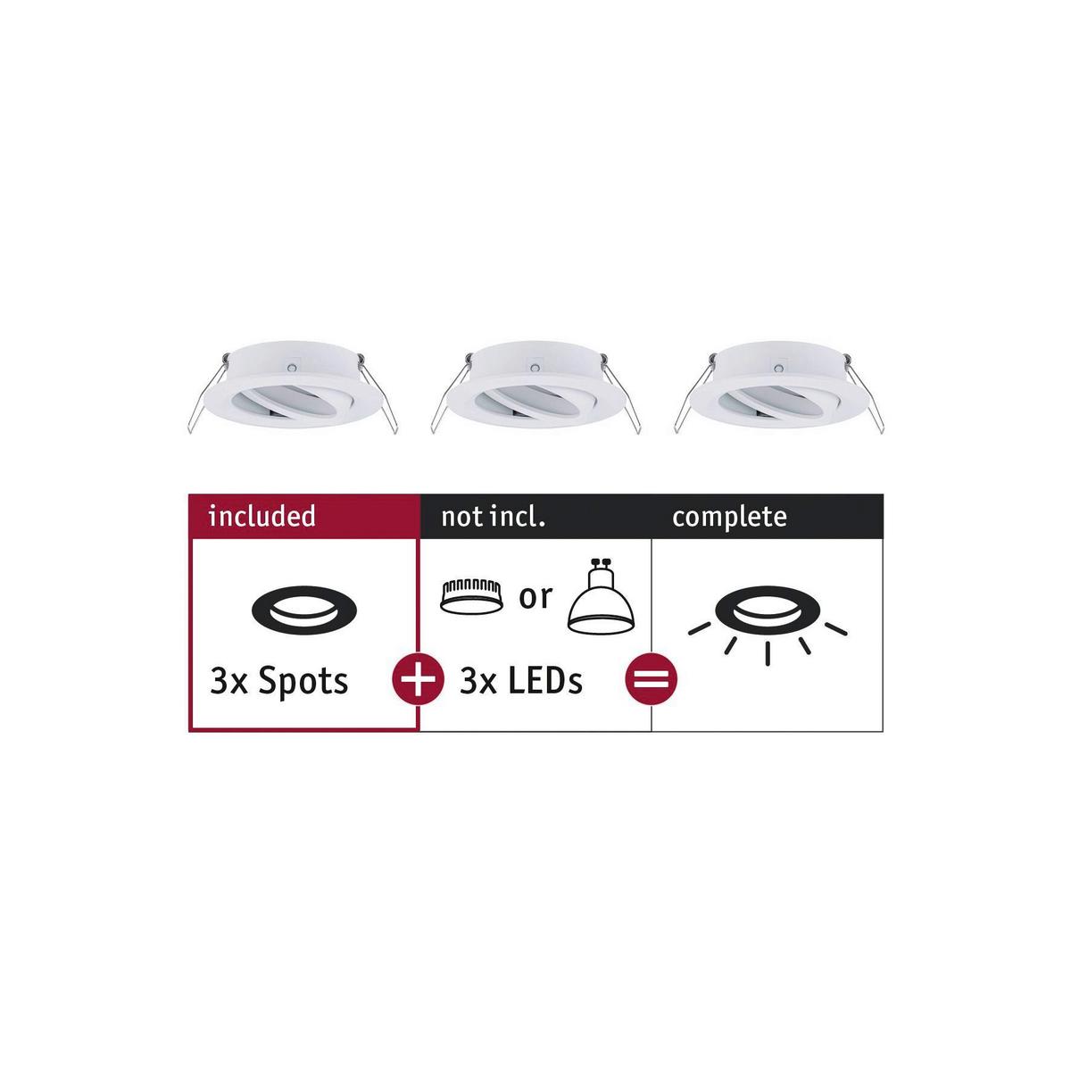 Deckenleuchte 3er-Set Ø 8,4 cm 3-Flammig - Alufarben/Weiß, Basics, Metall (8,4cm) - Paulmann
