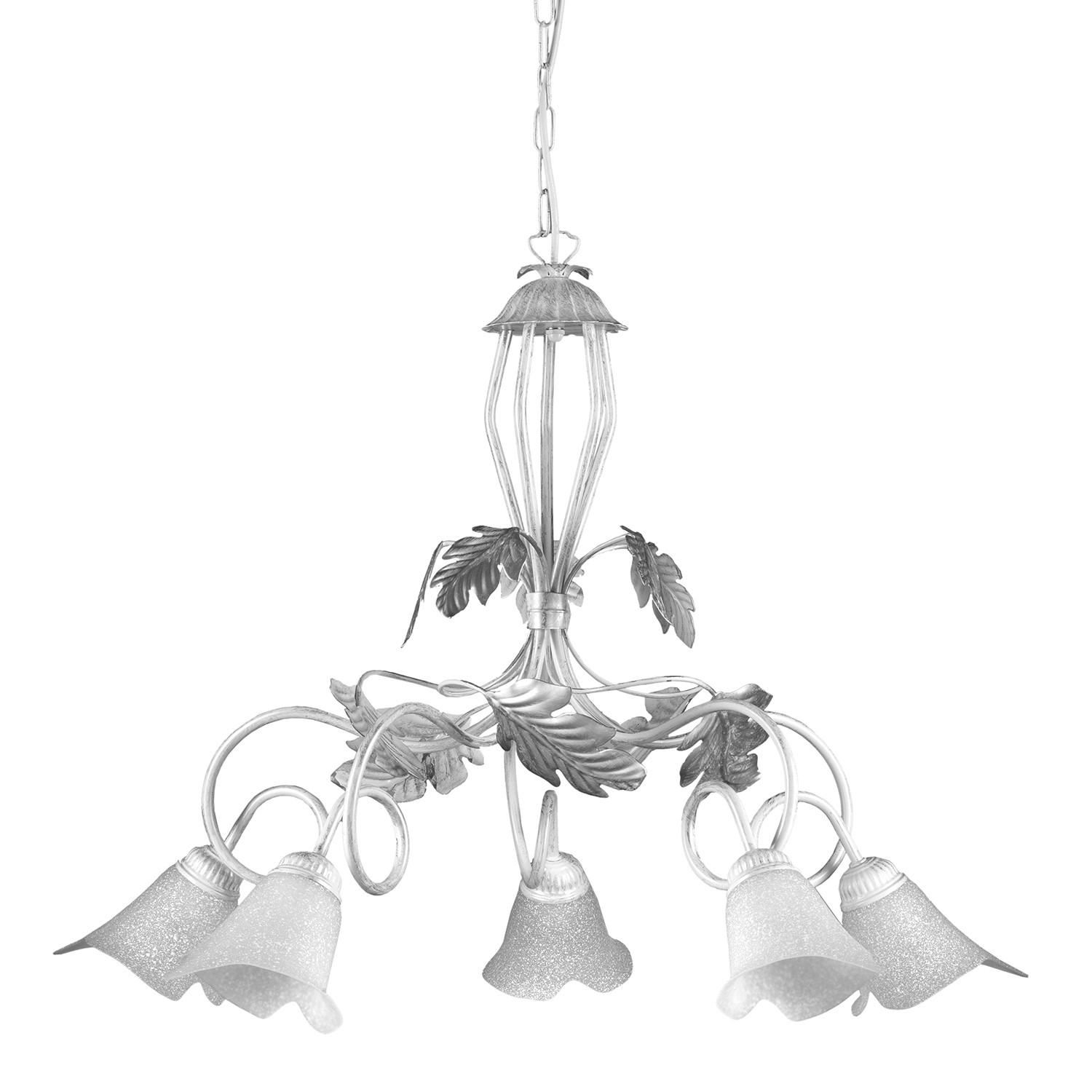 Kronleuchter 4836/5 - Silberfarben/Weiß, KONVENTIONELL, Glas/Metall (90/130cm)