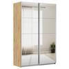 Schwebetürenschrank + Spiegel B: 136cm Feldkirch Eiche Dekor - Silberfarben/Eiche Artisan, MODERN, Holzwerkstoff (136/210/62cm)