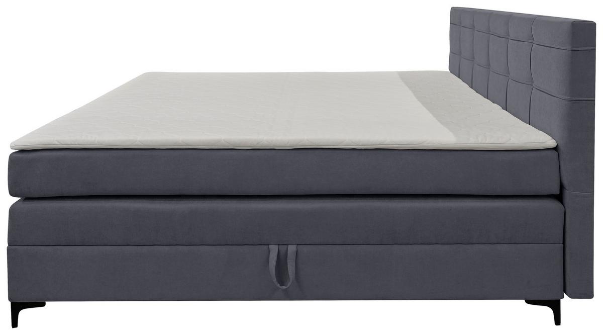 Boxspringbett Mitto mit Topper 180x200 cm - Blaugrau/Schwarz, KONVENTIONELL, Textil/Metall (180/200cm)