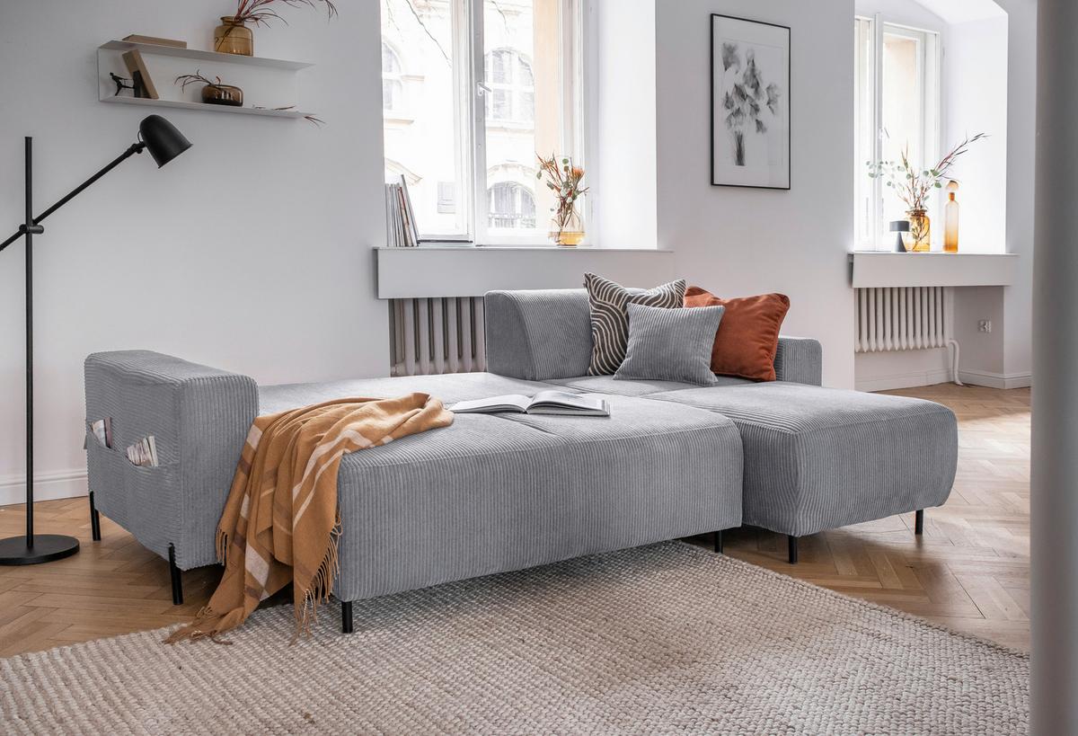 Ecksofa Cuddly Mia Hellgrau S: 260x165 cm - Hellgrau/Schwarz, Textil (260/165cm) - MID.YOU