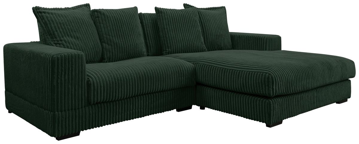 Ecksofa Funny mit Kissen Dunkelgrün Cord - Dunkelgrün/Schwarz, Design, Textil (285/195cm) - MID.YOU