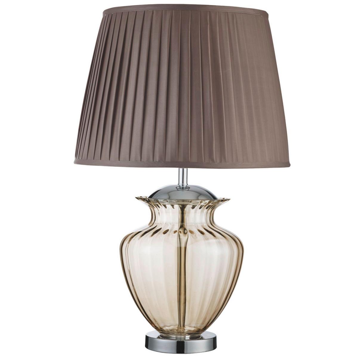 Tischlampe Elina Braun / Chromfarben mit Schnurschalter - Chromfarben/Bernsteinfarben, KONVENTIONELL, Glas/Textil (42/69cm)