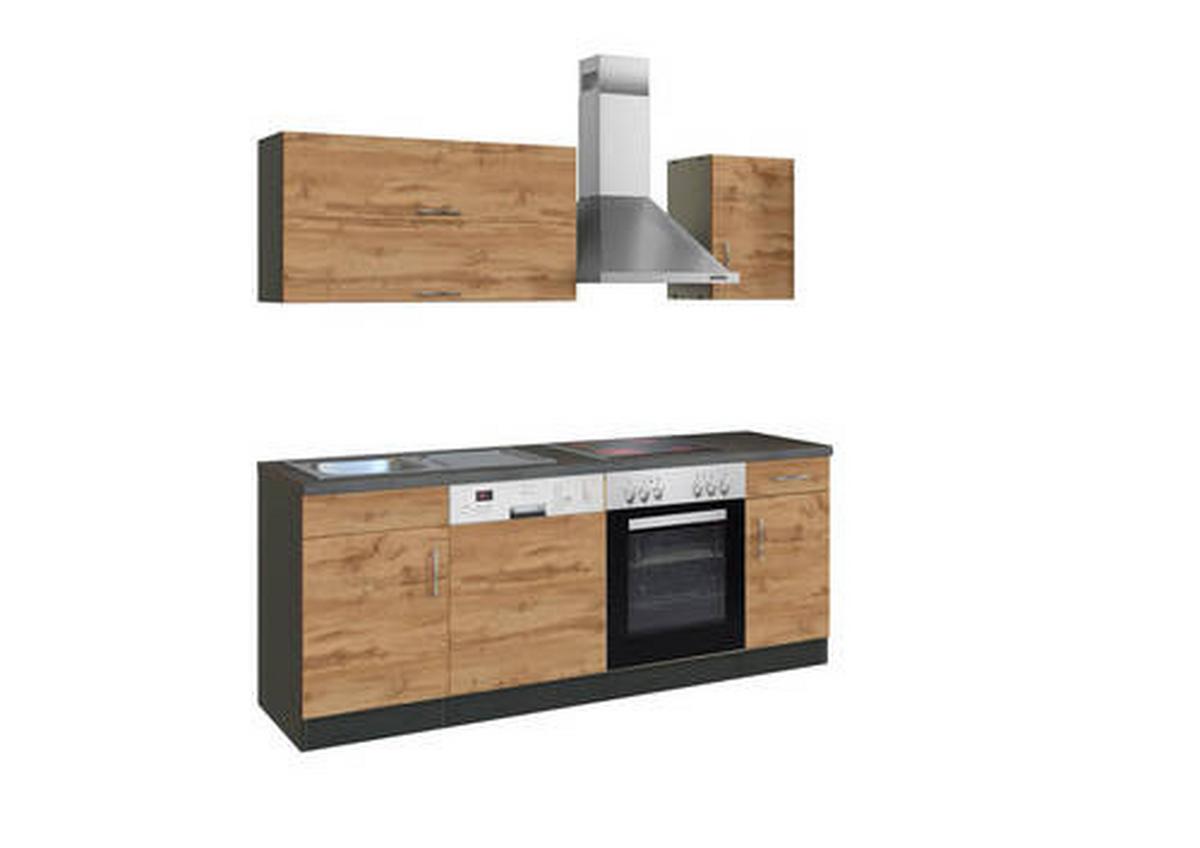 Küchenzeile Sorrento Mit Geräten 210 cm Eichefarben - Schieferfarben/Eiche Wotan, MODERN, Holzwerkstoff (210cm) - Held