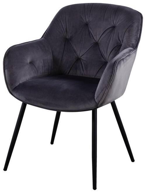 Armlehnstuhl Salerno Samtbezug Grau Gepolstert - Schwarz/Grau, MODERN, Textil/Metall (63/87/64cm) - MID.YOU