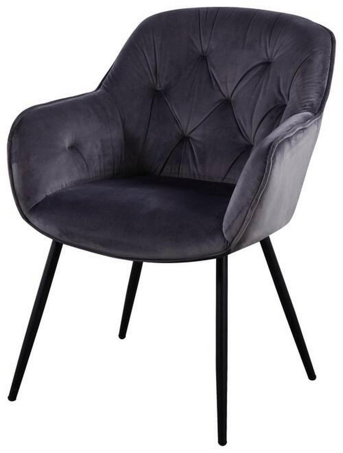 Armlehnstuhl Salerno Samtbezug Grau Gepolstert - Schwarz/Grau, MODERN, Textil/Metall (63/87/64cm) - MID.YOU
