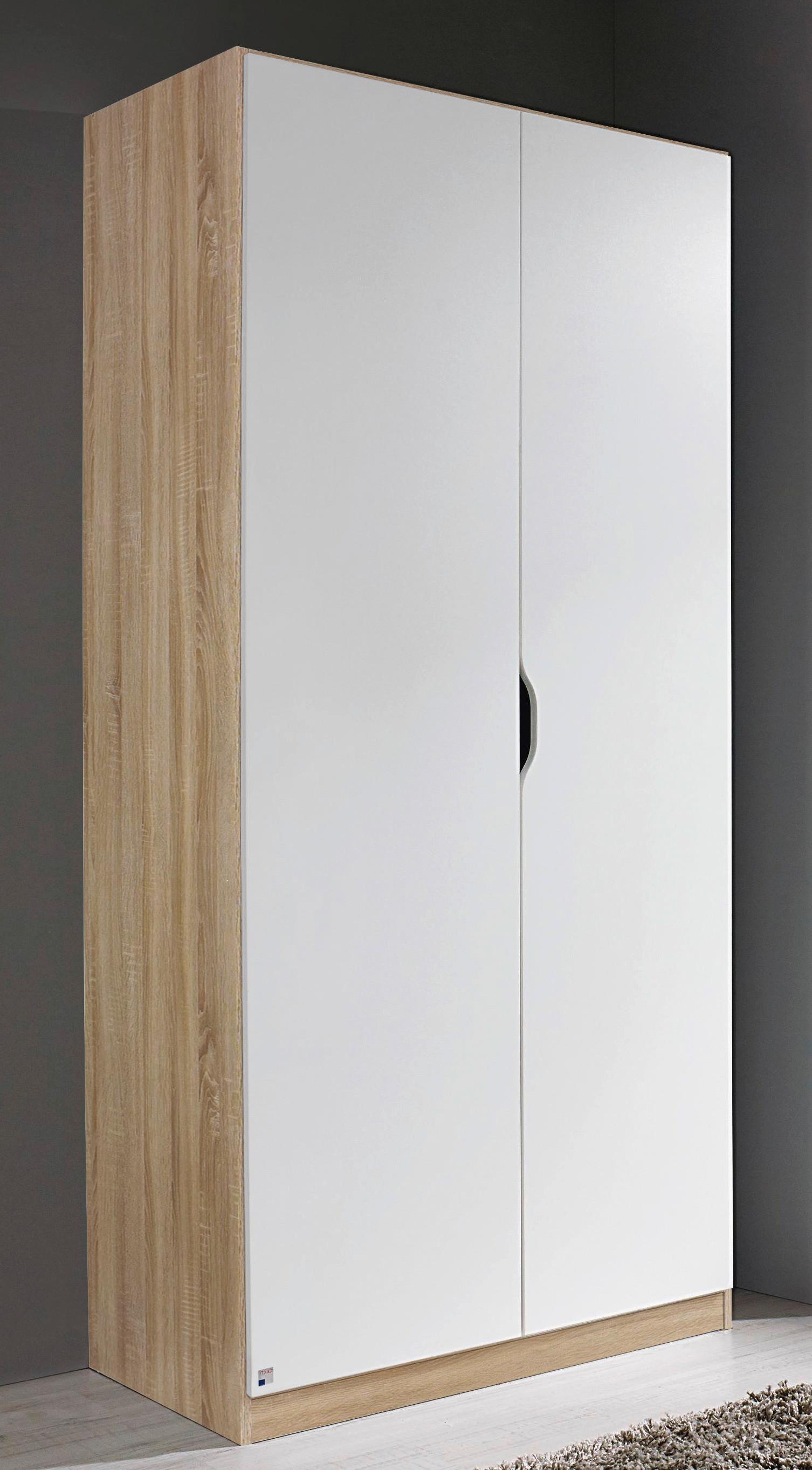 Drehtürenschrank Grifflos 91cm Freising, Weiß/ Eiche Dekor - Eichefarben/Weiß, MODERN, Holzwerkstoff (91/197/54cm) - Rauch Möbel