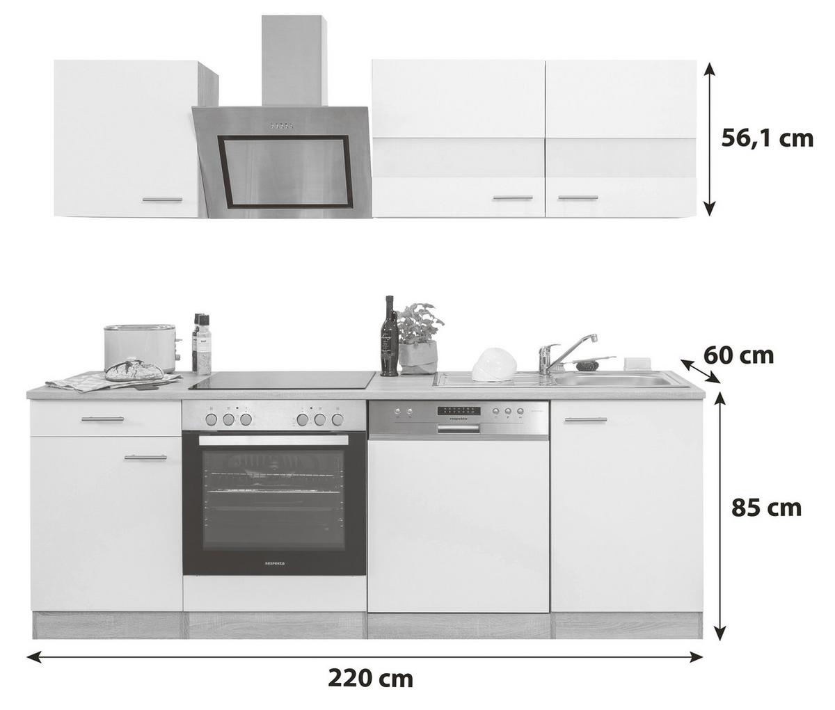 KÜCHENBLOCK MERLE KÜCHENBLOCK 220 CM - Eichefarben/Schwarz, Basics, Holzwerkstoff (220cm) - Respekta