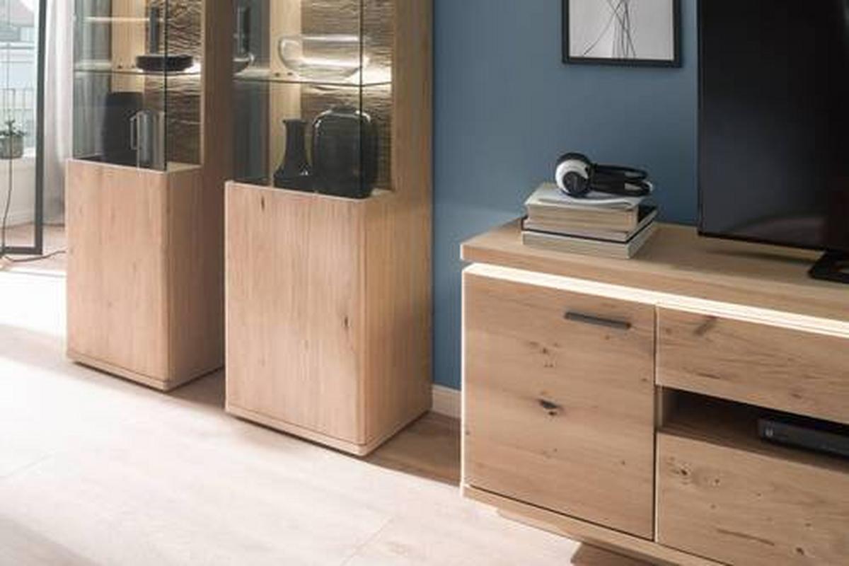 Wohnkombination teilmassiv 4--Teilig. Barcelona Eichefarben - Eichefarben, Design, Glas/Holz (340/204/50cm) - Livetastic