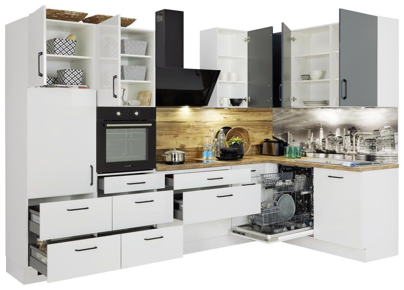 Eckküche Ip4050 Ohne Geräte 320x185 Cm  Space Grau/eiche - Eichefarben/Hellgrau, Basics (320/185cm) - Impuls
