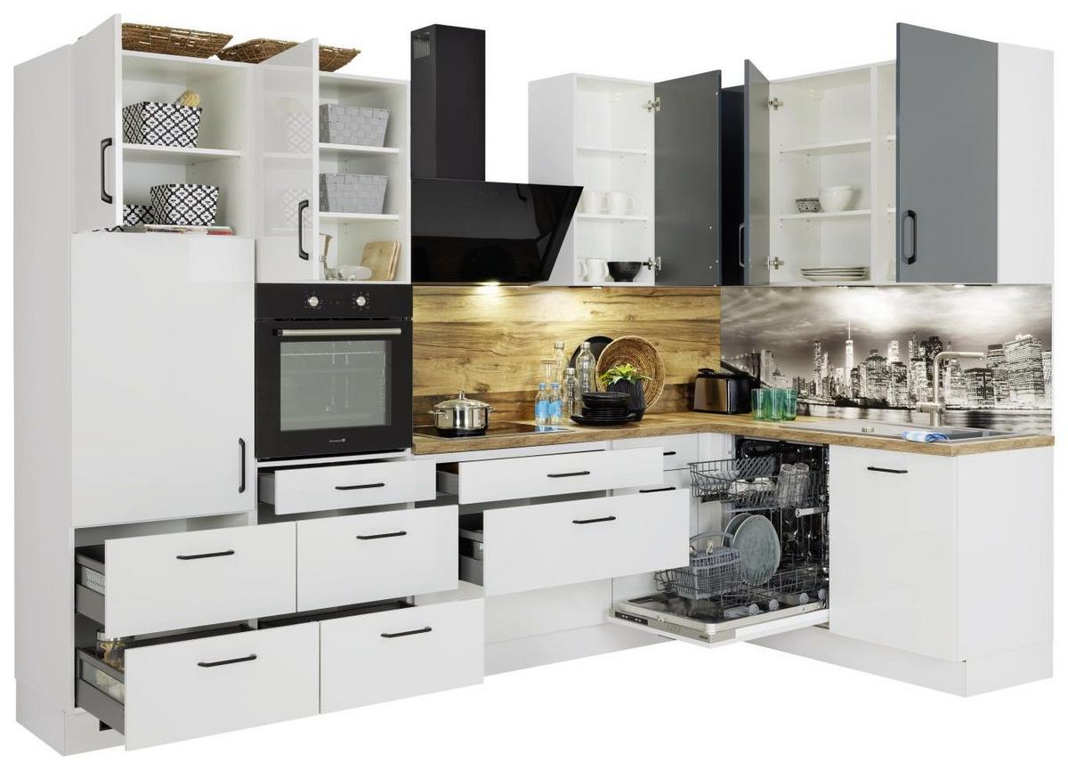 Eckküche Ip4050 Ohne Geräte 320x185 Cm  Space Grau/eiche - Eichefarben/Hellgrau, Basics (320/185cm) - Impuls