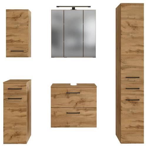 Badmöbel-Set 5-Tlg. Manchester B: 120 cm Eiche Wotan Dekor - Eichefarben, MODERN, Holzwerkstoff (120cm) - Held