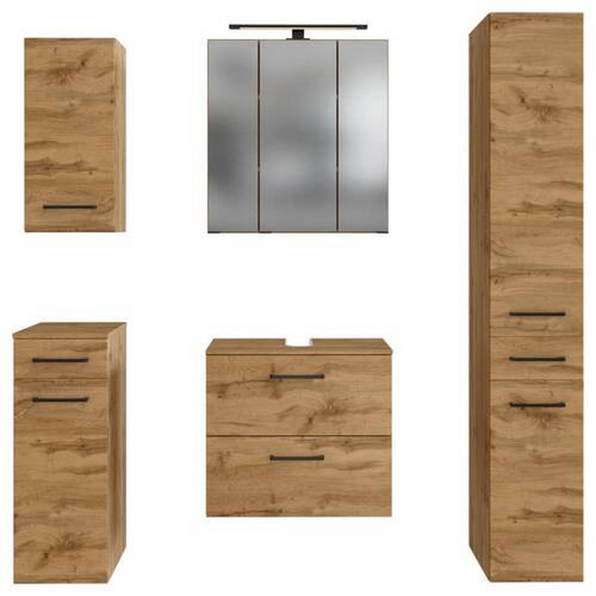 Badmöbel-set 5-tlg. Manchester B: 120 Cm Eiche Wotan Dekor - Eichefarben, MODERN, Holzwerkstoff (120cm) - Held