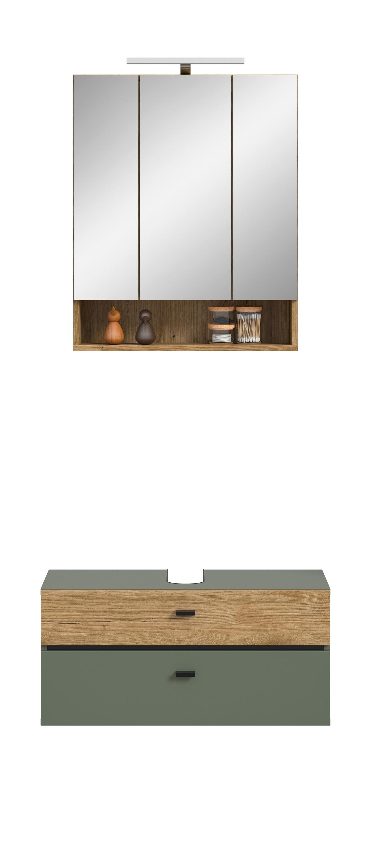 Badezimmer Aqua Grün/Eichefarben B: 75cm - Eichefarben/Schwarz, Trend, Glas/Holzwerkstoff (75cm) - MID.YOU
