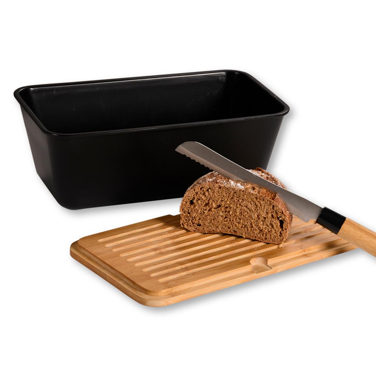 Brotbox Schwarz, Hellbraun L: 36 cm - Hellbraun/Schwarz, Basics, Naturmaterialien/Kunststoff (36/21/17.5cm) - Kesper