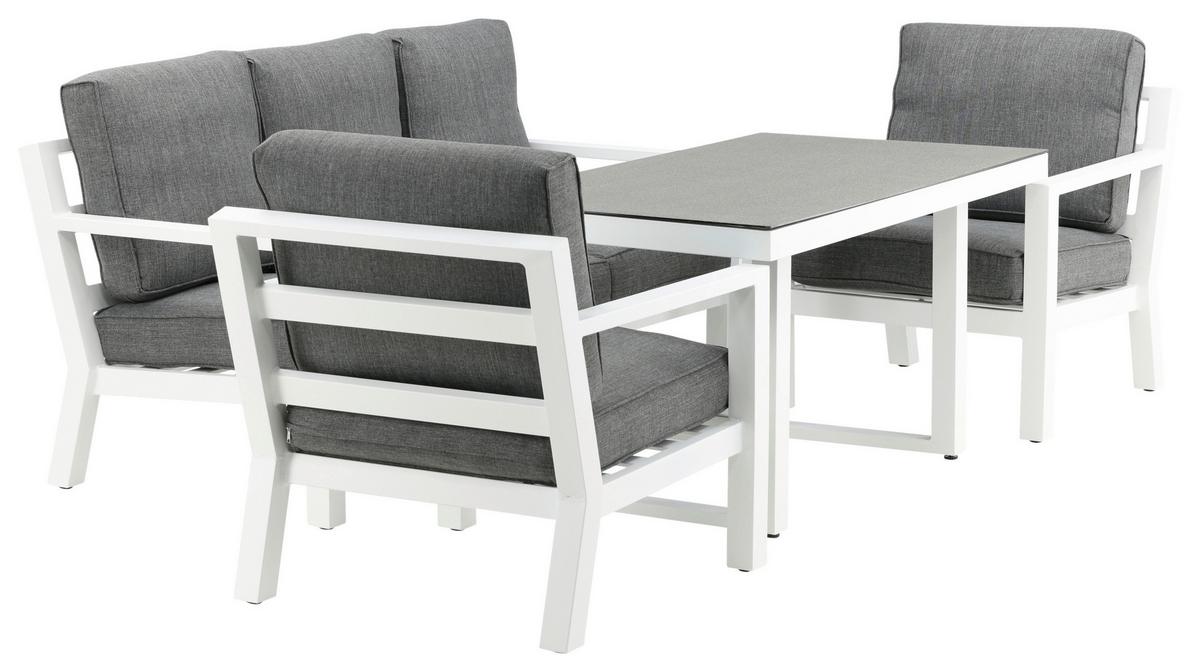 Loungegarnitur 4-tlg Barcelona Metall Mit Kissen - Weiß/Grau, Basics, Textil/Metall - Gardenson