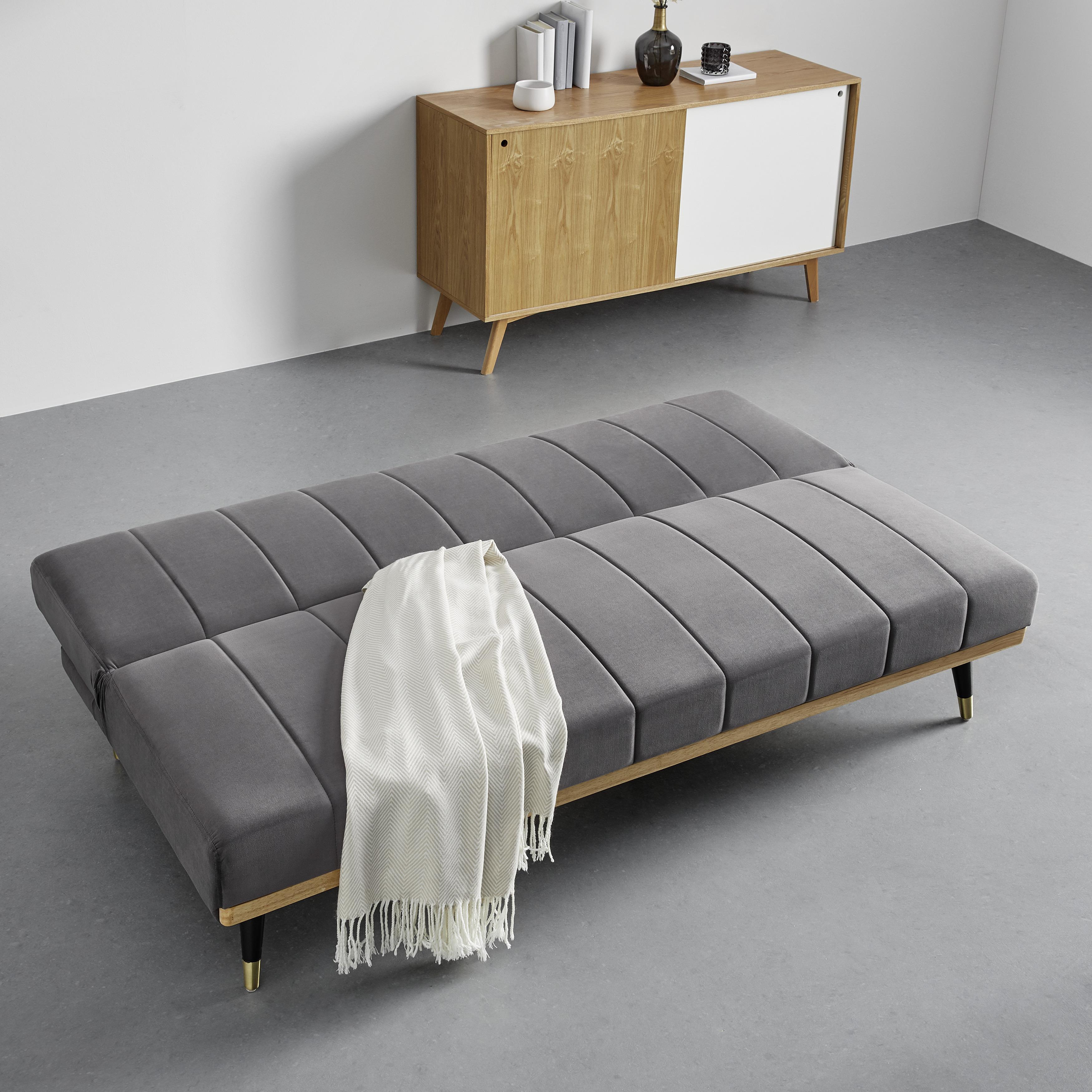 Rozkladacia Pohovka Pietro, Tmavosivá - čierna/zlatá, Moderný, kov/drevo (180/82/88cm) - Bessagi Home