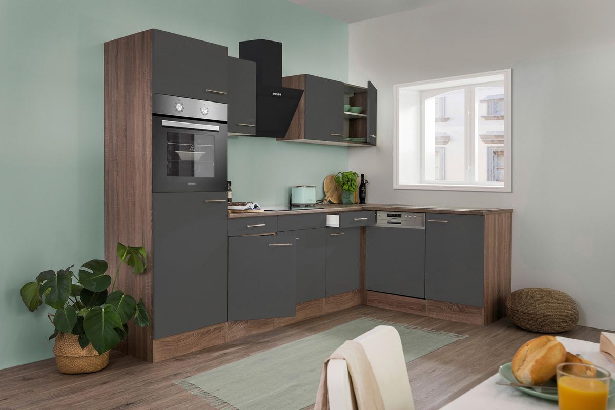 Eckküche Oliver L-Küchenblock 280 Cm - Eichefarben/Grau, Basics, Holzwerkstoff (280/172cm) - Respekta