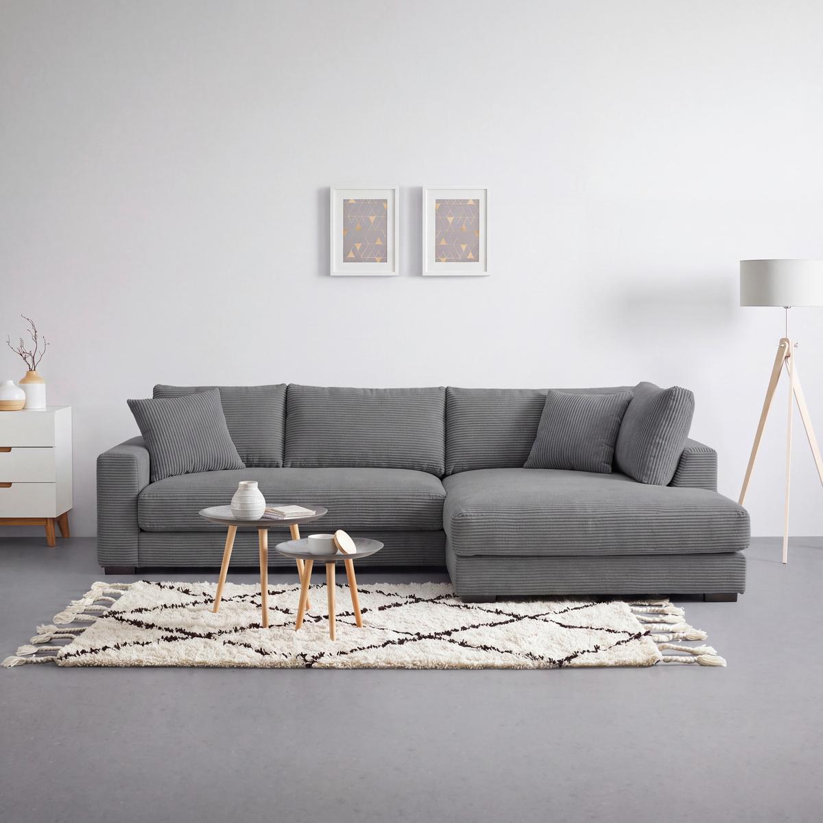 Rohová sedačka PEDRO, pravá, šedý manšestr - šedá/černá, Moderní, textil/plast (300/190cm) - Mömax