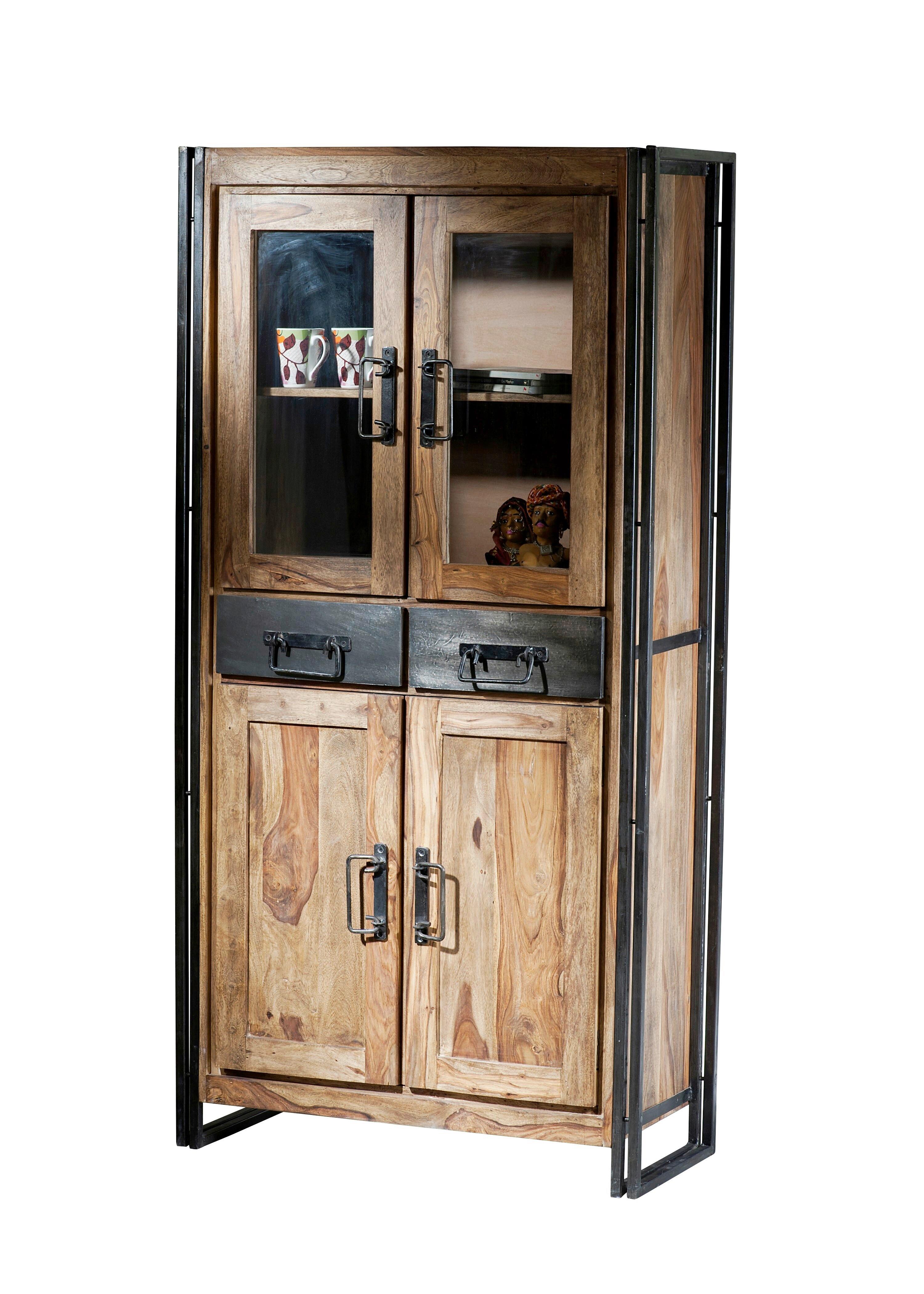 VITRINE Naturfarben/Schwarz B: 90cm - Schwarz/Naturfarben, Design, Holz/Metall (90/180/40cm) - MID.YOU