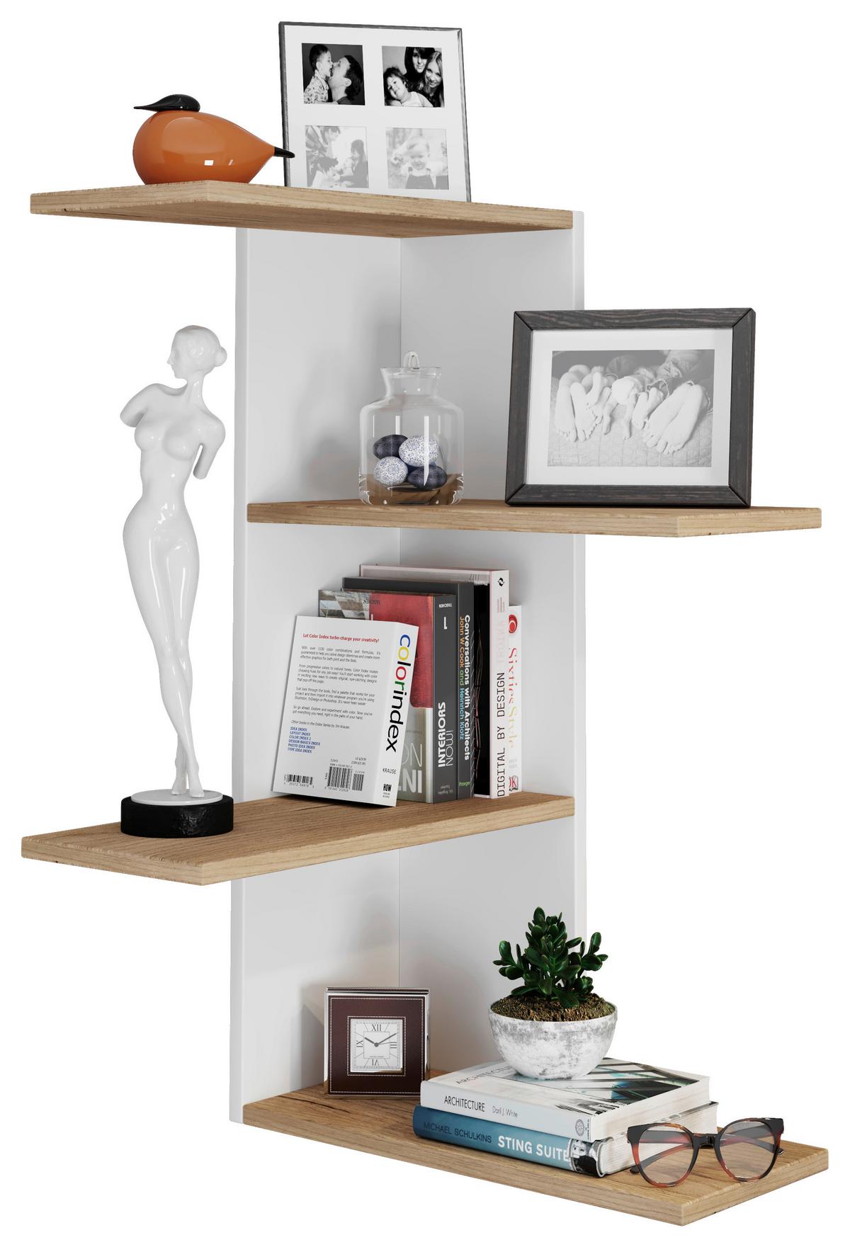 Eckregal Balos Weiß, Eiche Dekor B: 45 cm - Honigeiche/Weiß, LIFESTYLE, Holzwerkstoff (45/77/45cm) - MID.YOU