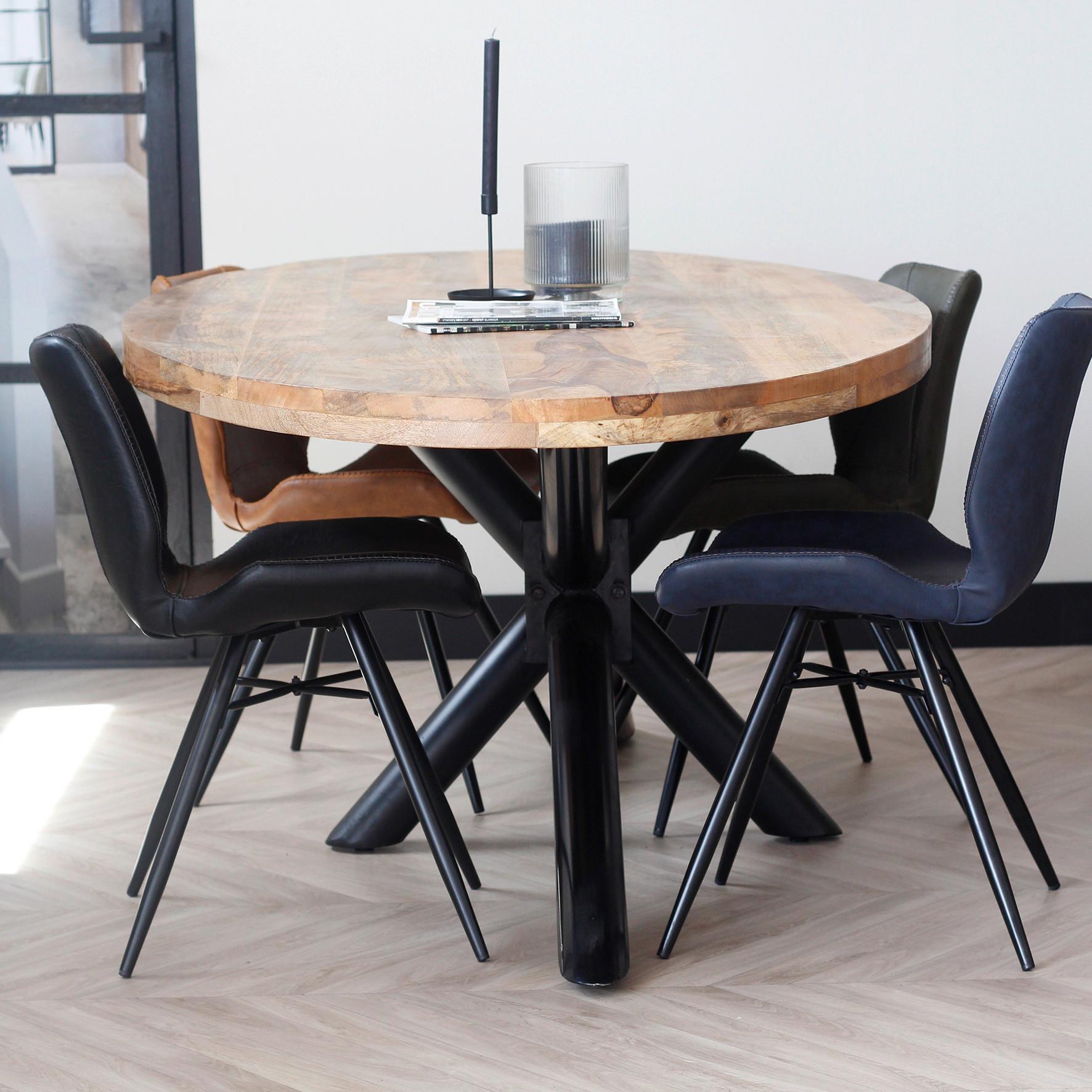 Esstisch Industrial Round - Schwarz/Braun, Natur, Holz/Metall (180/100/77cm) - MID.YOU