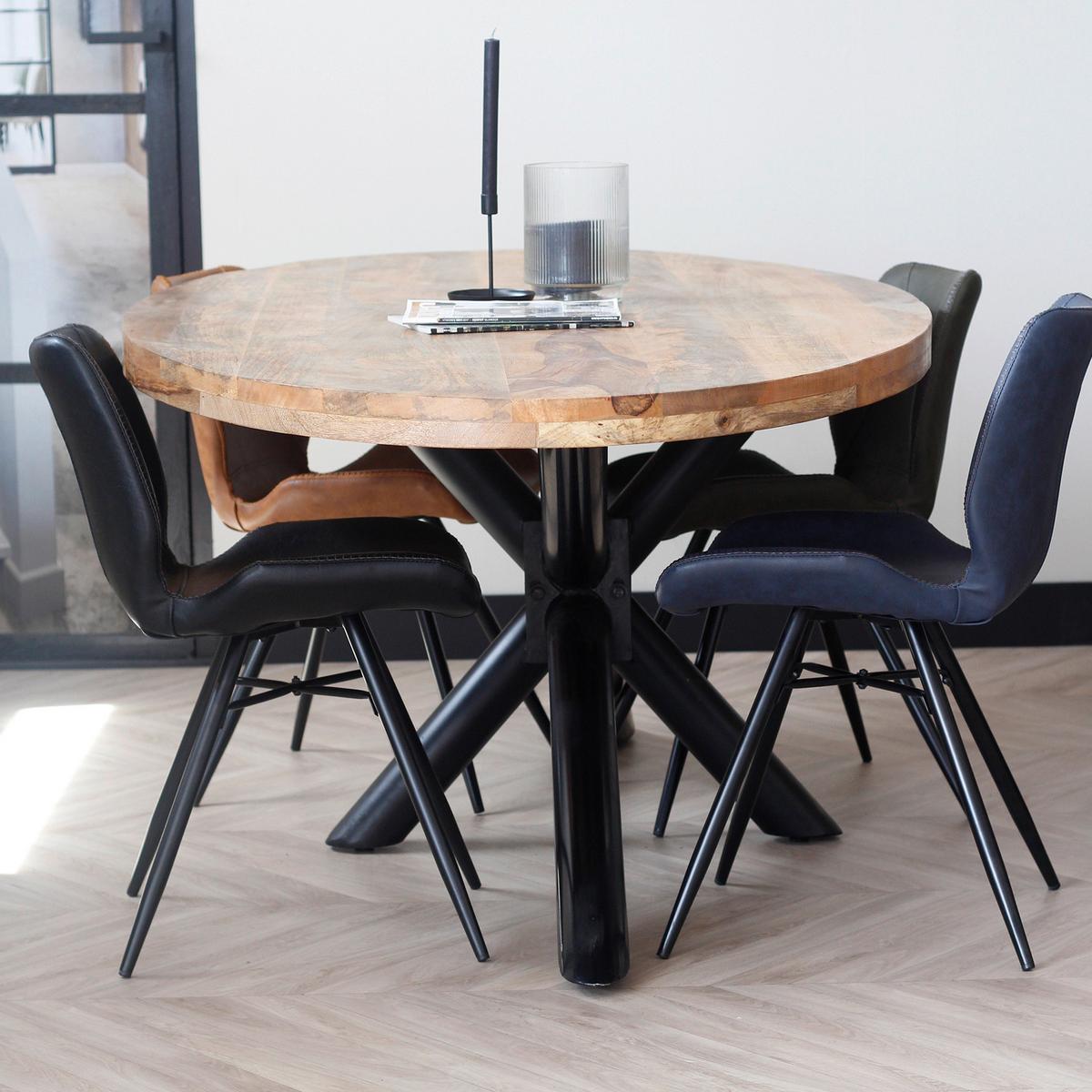 Esstisch Industrial Round - Schwarz/Braun, Natur, Holz/Metall (160/90/77cm) - MID.YOU