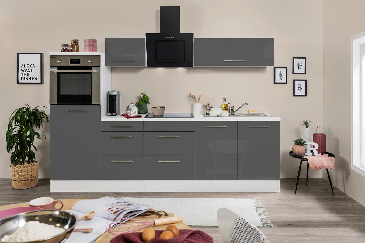 Küchenzeile mit Geräten 270 cm Grau/Weiß - Weiß/Grau, KONVENTIONELL, Holzwerkstoff (270cm) - Respekta