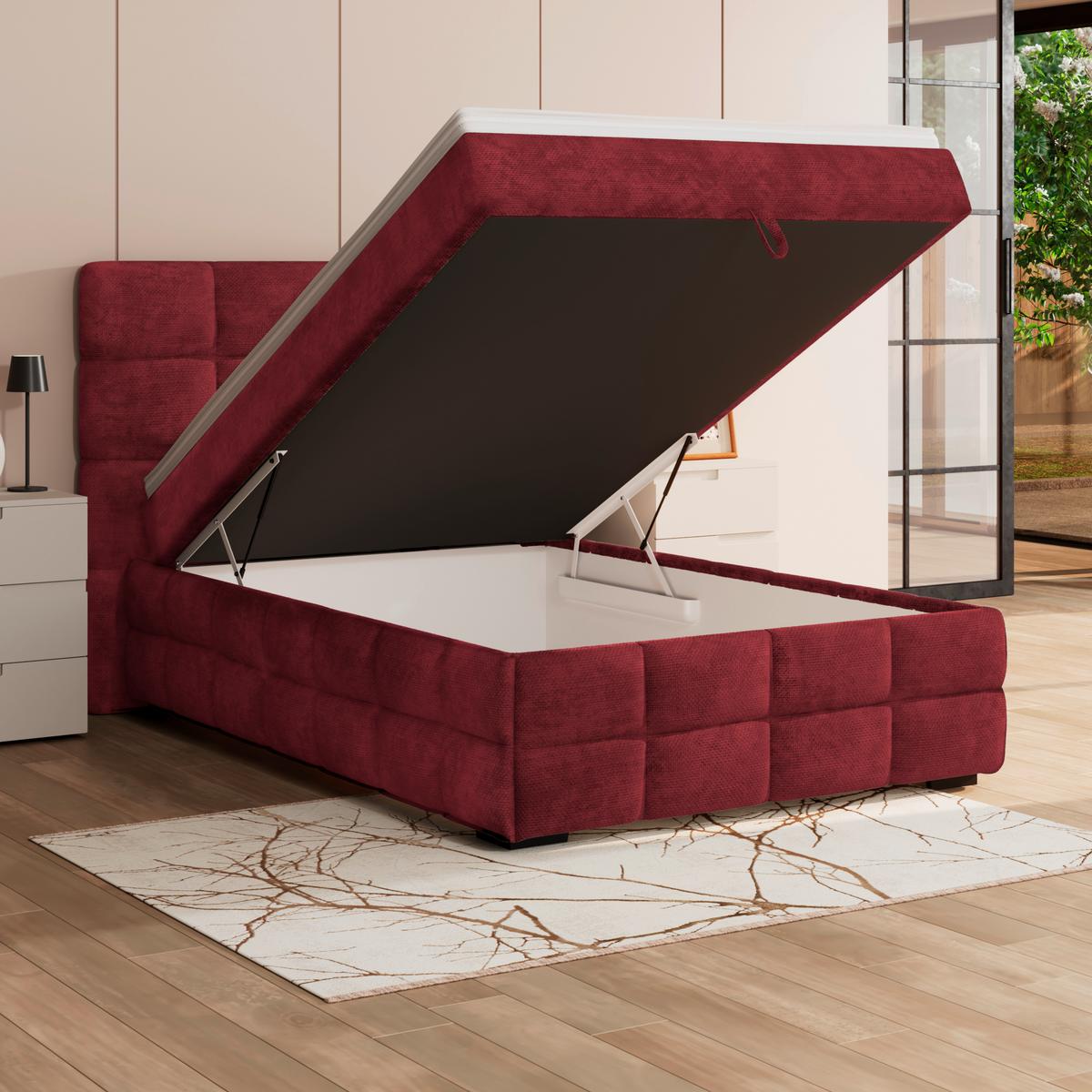 Čalúnená posteľ VEGA 140x200 cm, vinovočervená - čierna/vínovočervená, Trend, drevo/textil (140/200cm)