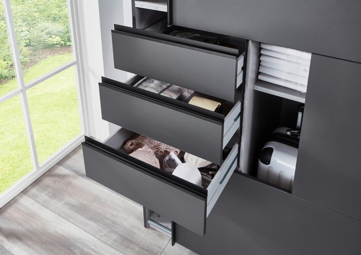 Schwebetürenschrank 270cm Saigon Graphit/Schwarz - Graphitfarben/Schwarz, KONVENTIONELL, Glas/Holzwerkstoff (270/210/64cm) - MID.YOU