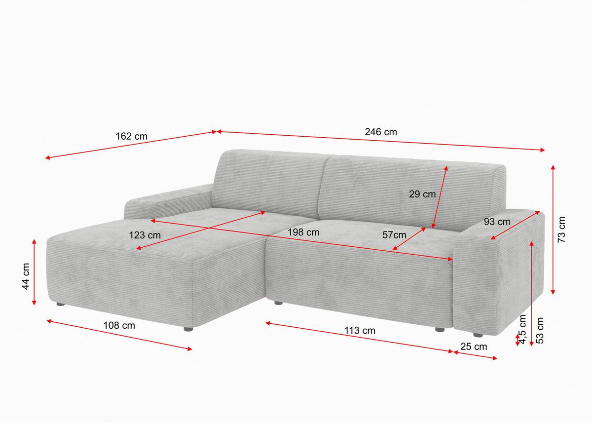Ecksofa Wien, Grau S: 162x246 cm - Schwarz/Grau, MODERN, Textil (162/246cm) - Trendmanufaktur