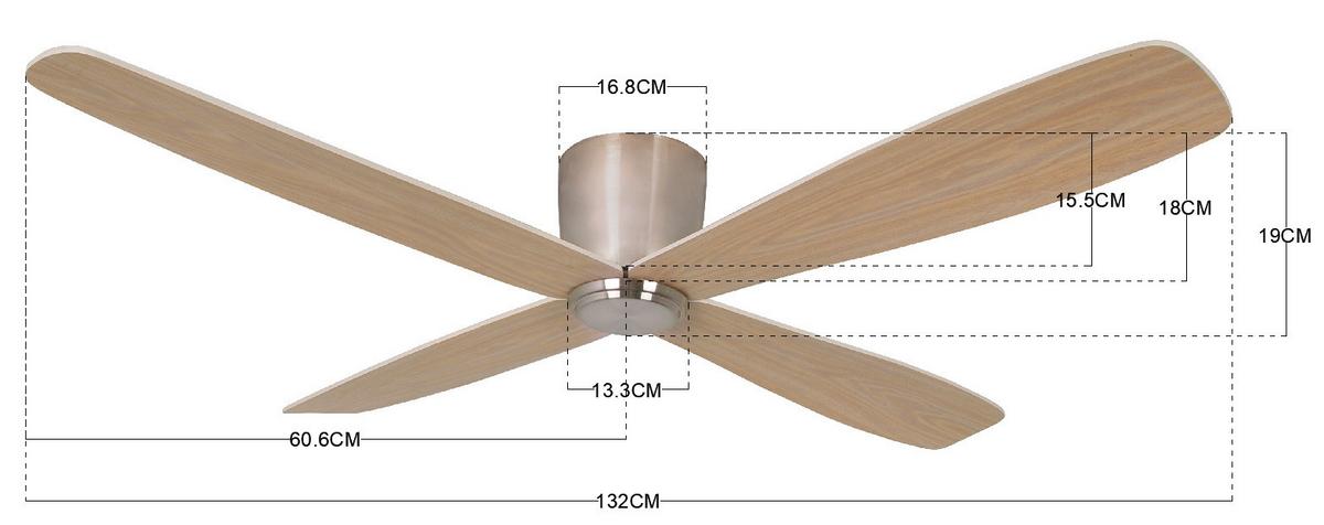 Deckenventilator Lucci Air Fraser 4-Flügel, Geräuscharm - Chromfarben/Teakfarben, Design, Holzwerkstoff/Kunststoff (132/20cm) - P & B