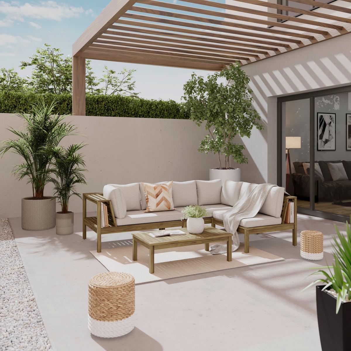 Loungegarnitur Graz - Grau/Akaziefarben, MODERN, Holz/Kunststoff (240/160cm) - Beldano