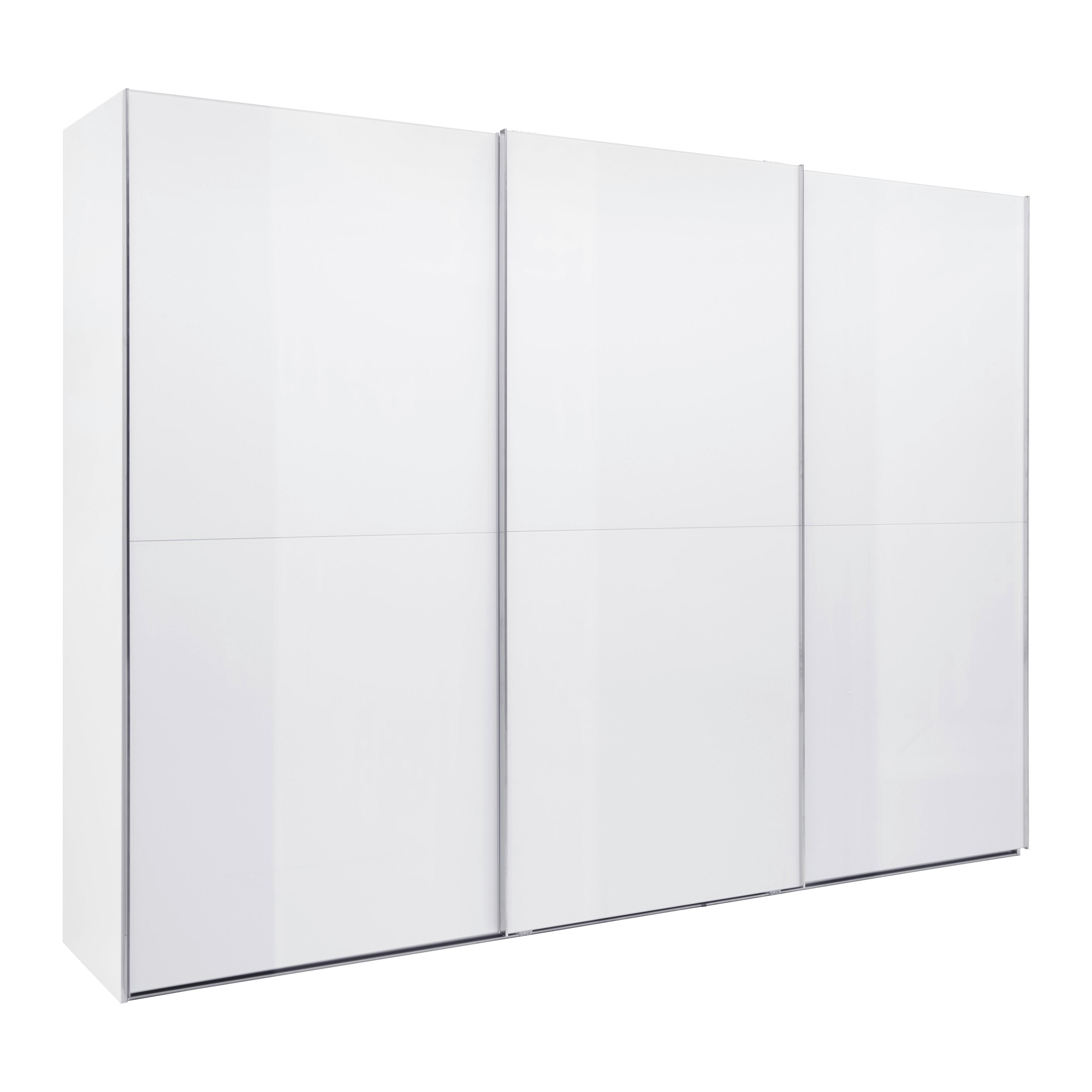Skriňa s posuvnými dverami FIFTY, šírka 300 cm - biela/chrómová, Konventionell, kov/kompozitné drevo (300/222/66cm)