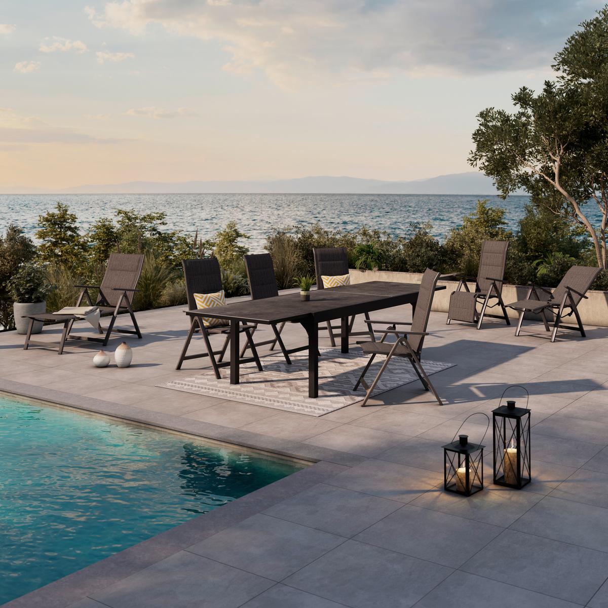 Gartensessel Klappbar Verena Aluminium, Textil - Dunkelgrau, MODERN, Textil/Metall (57/108/70cm) - Beldano