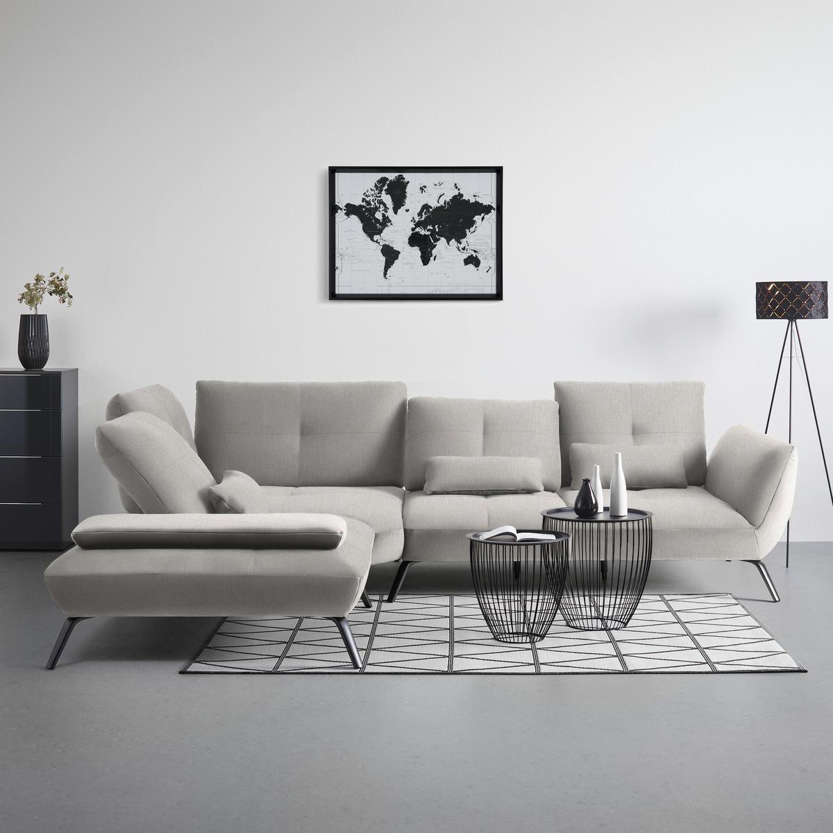 Rohová sedačka TRENDY, levá, béžová - černá/béžová, Moderní, kov/kompozitní dřevo (250/93/310cm) - Premium Living