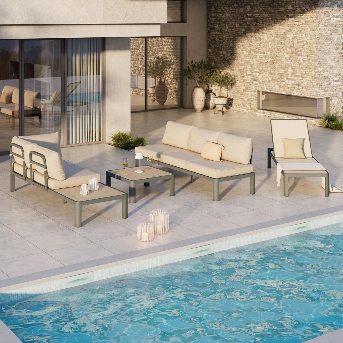 TERASOVÁ SEDACÍ SOUPRAVA NEW YORK - šedá/zelená, Moderní, kov/textil (300/70/222cm) - Mömax