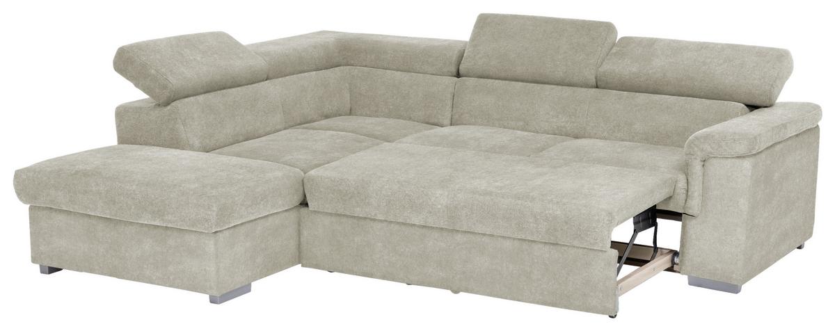 Ecksofa mit Schlaffunktion + Bettkasten Milla, Webstoff - Platinfarben, Basics, Holz/Textil (217/252cm) - MID.YOU